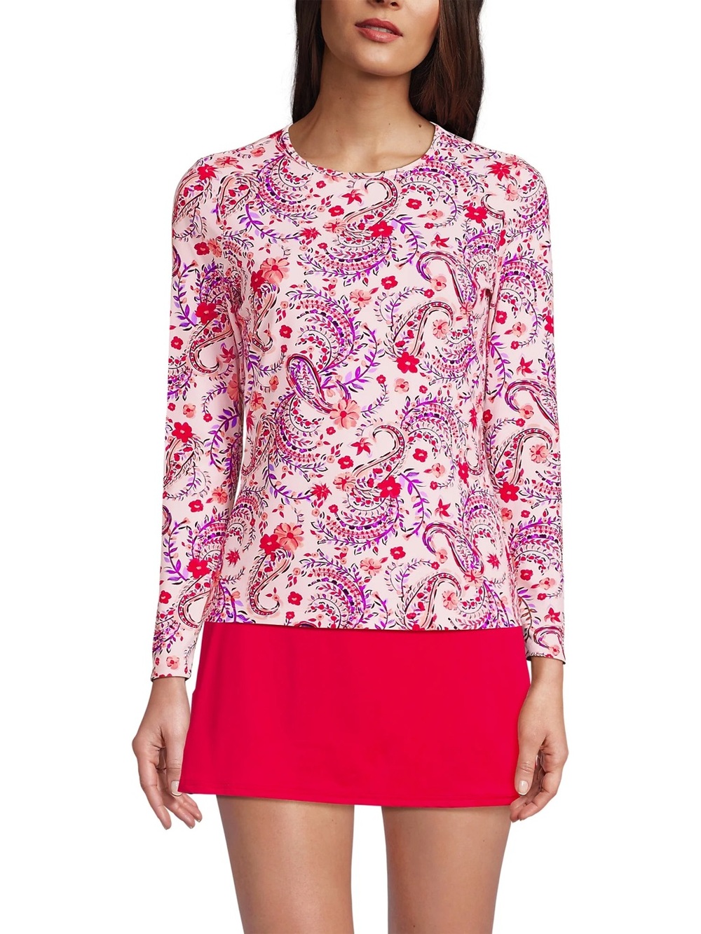 Lands' End Long Sleeve Rash Guard Crewneck UPF 50 Sun Swim Top Medium Pink